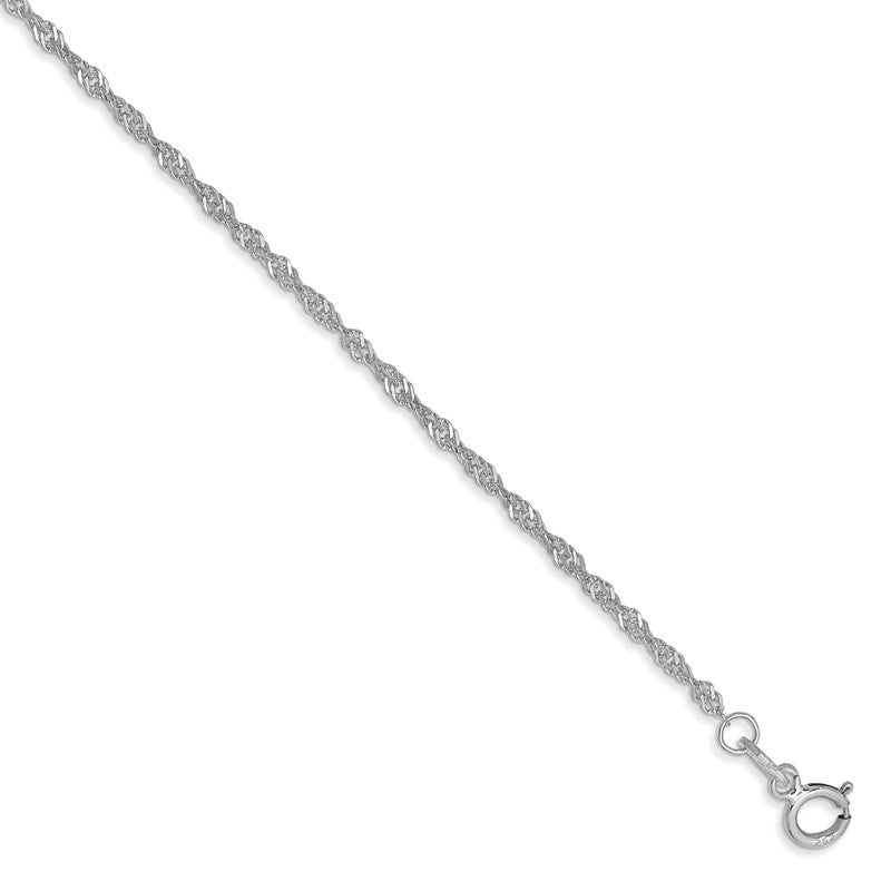 14K White Gold 10 inch 1.4mm Singapore with Spring Ring Clasp Anklet PEN123