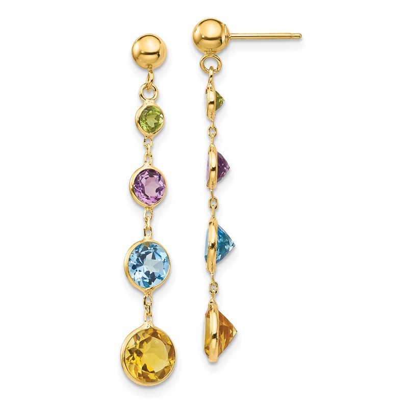 14K Peridot/Amethyst/Blue Topaz/Citrine Dangle Post Earrings YE1376