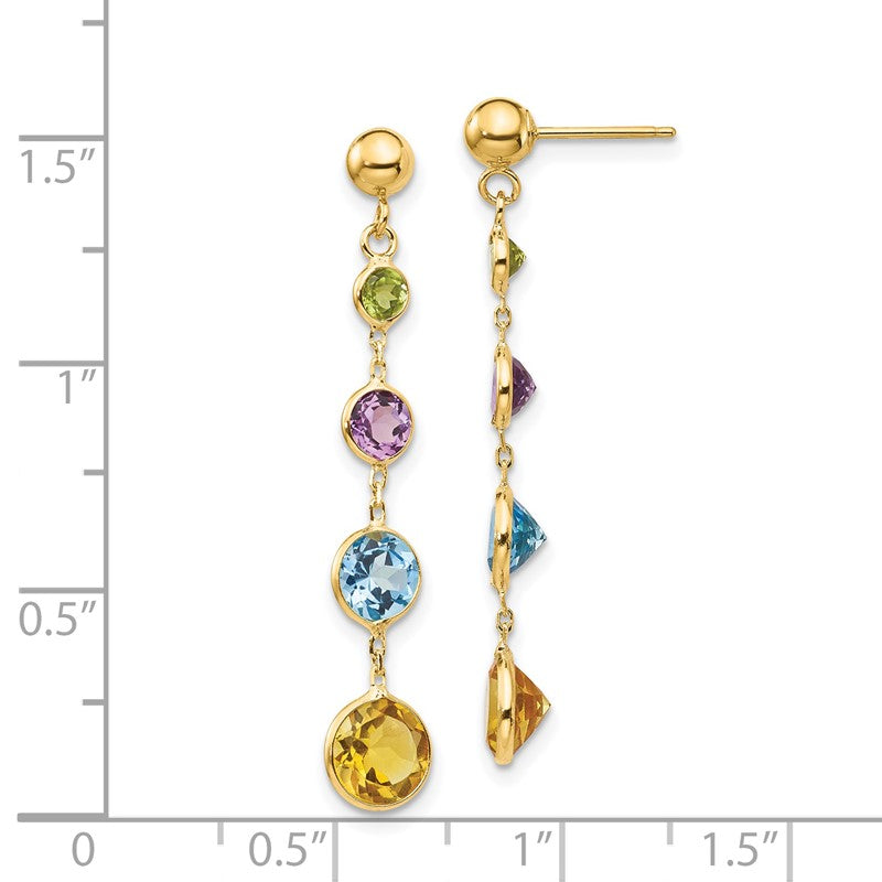 14K Peridot/Amethyst/Blue Topaz/Citrine Dangle Post Earrings YE1376