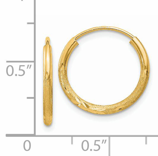 14k 1.5x14mm Satin Diamond-cut Endless Tube Hoop Earrings XY1173