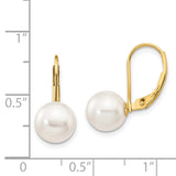 14k 8-9mm White Round Akoya Saltwater Cultured Pearl Leverback Earrings XF482E