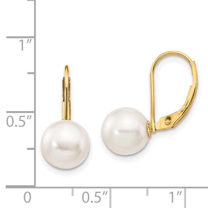 14k 8-9mm White Round Akoya Saltwater Cultured Pearl Leverback Earrings XF482E