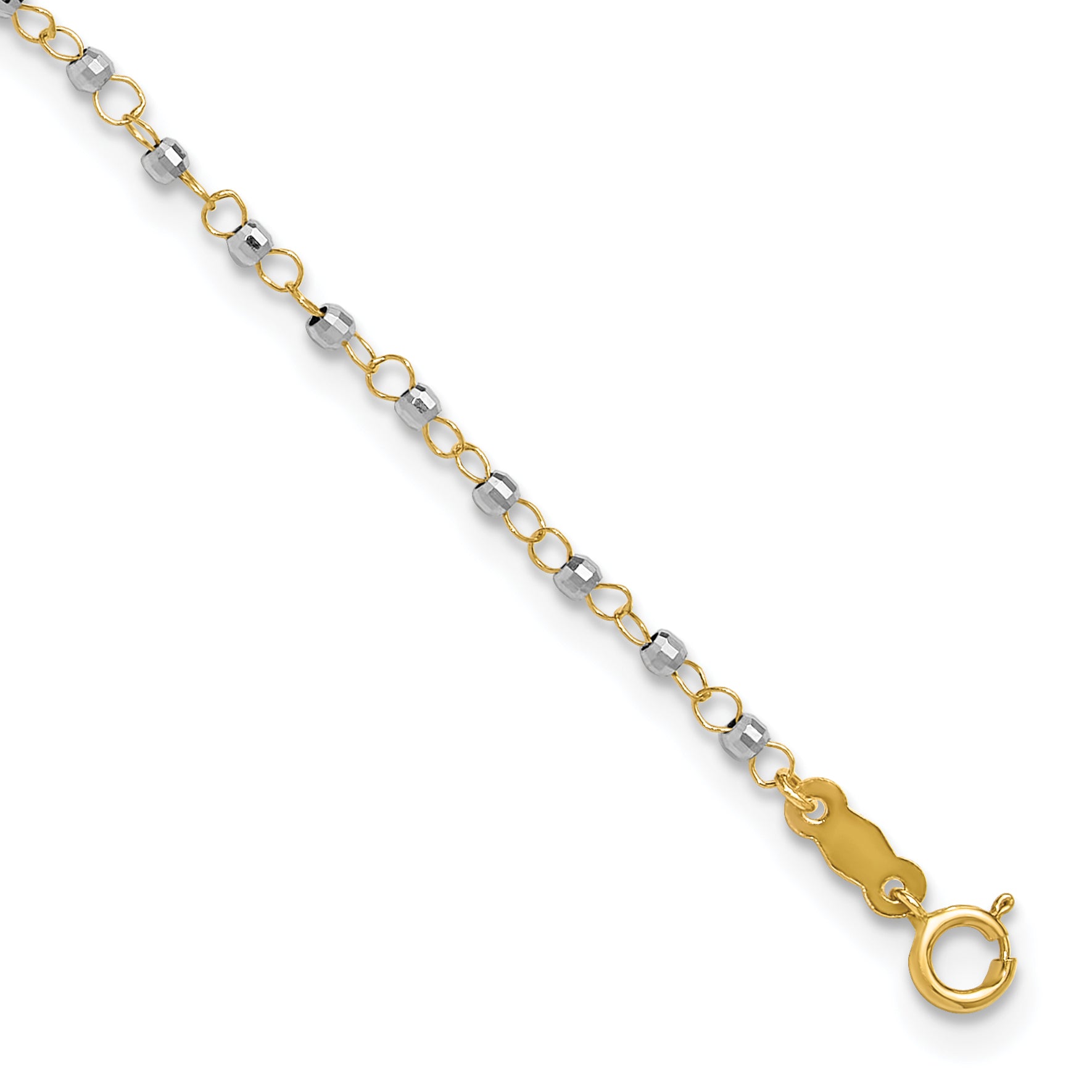 14K Two-tone Chain with Mirror Beads 9 inch Plus 1 inch Extender - Total 10 inch Anklet ANK263