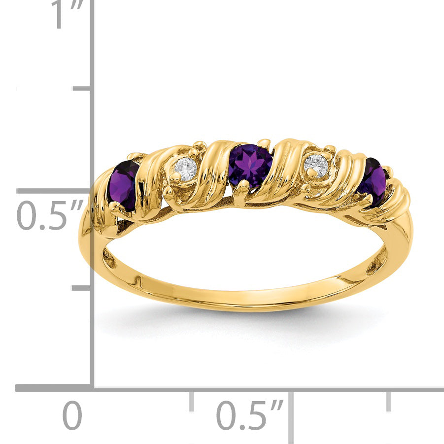 14k 2.75mm Round Amethyst and AA Diamond Twist Ring Y4718AM/AA