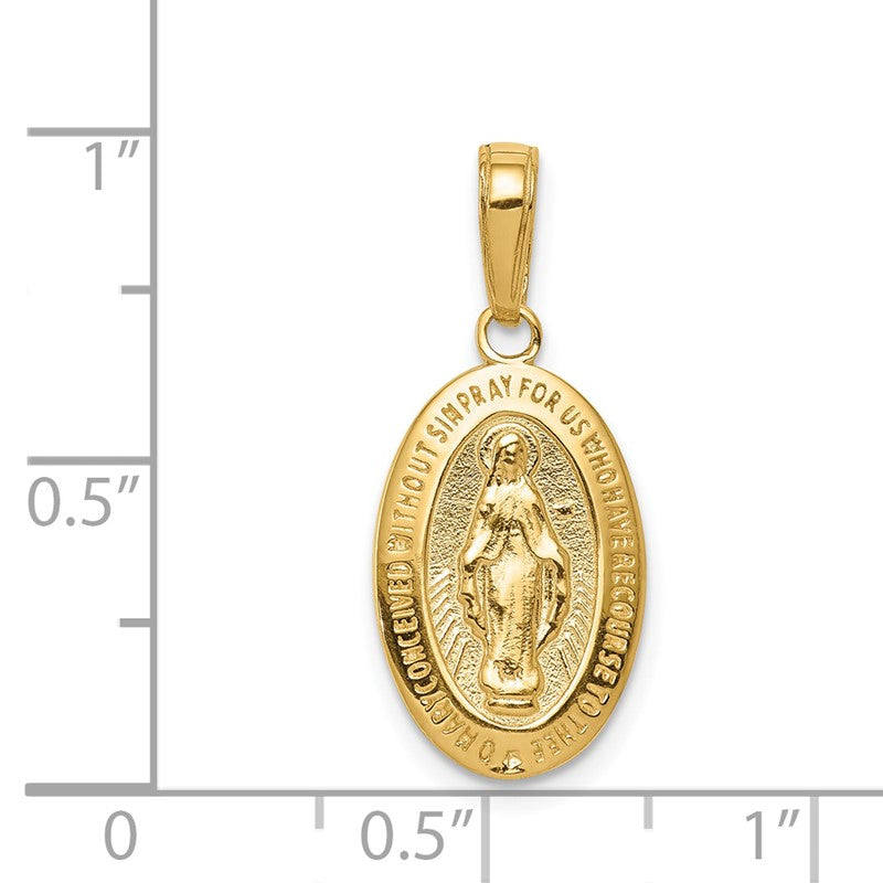 14k Polished and Satin Solid Miraculous Medal Oval Pendant M1431