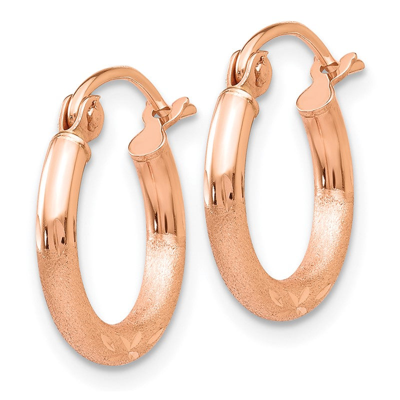 14k Rose Gold 2x13mm Lightweight Satin Diamond-cut Tube Hoop Earrings TF754