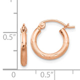 14k Rose Gold 2x13mm Lightweight Satin Diamond-cut Tube Hoop Earrings TF754