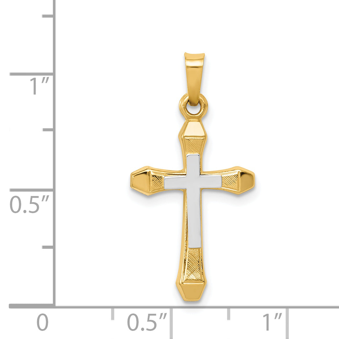 14k and White Rhodium Hollow Cross Pendant XR226