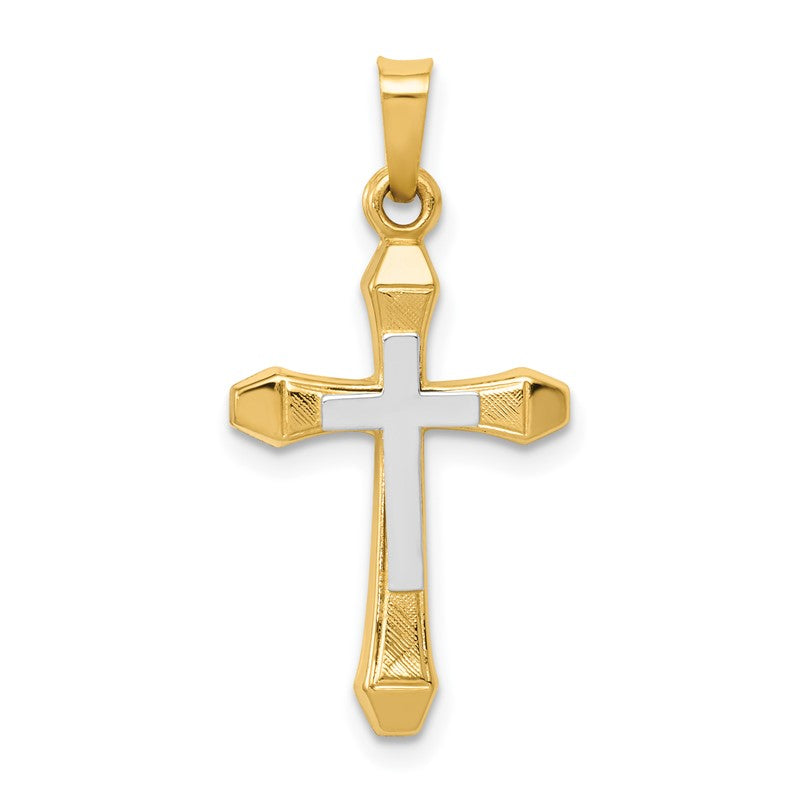 14k and White Rhodium Hollow Cross Pendant XR226