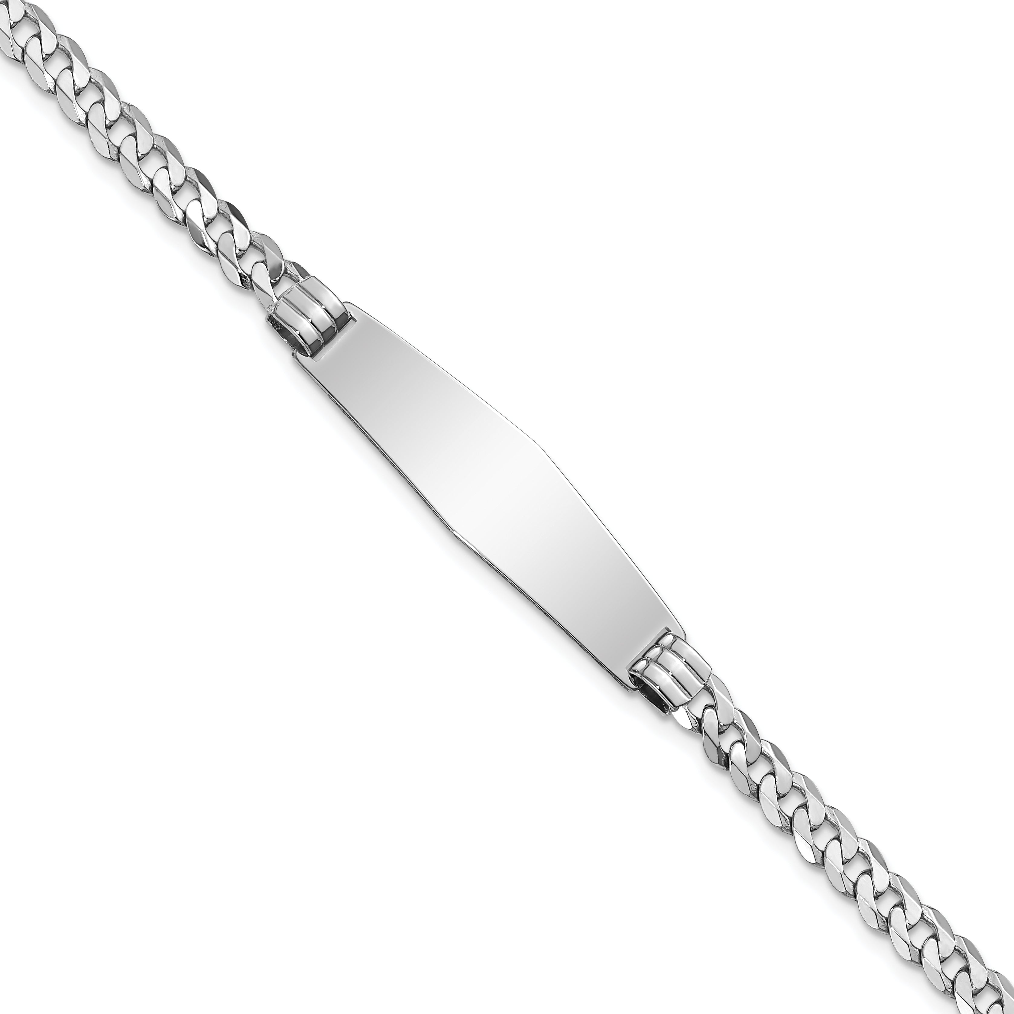 14k White Gold Polished Solid Chain/Solid Plate Flat Curb Link Soft Diamond Shape 33x10mm Plate 7 inch ID Bracelet LID62CW