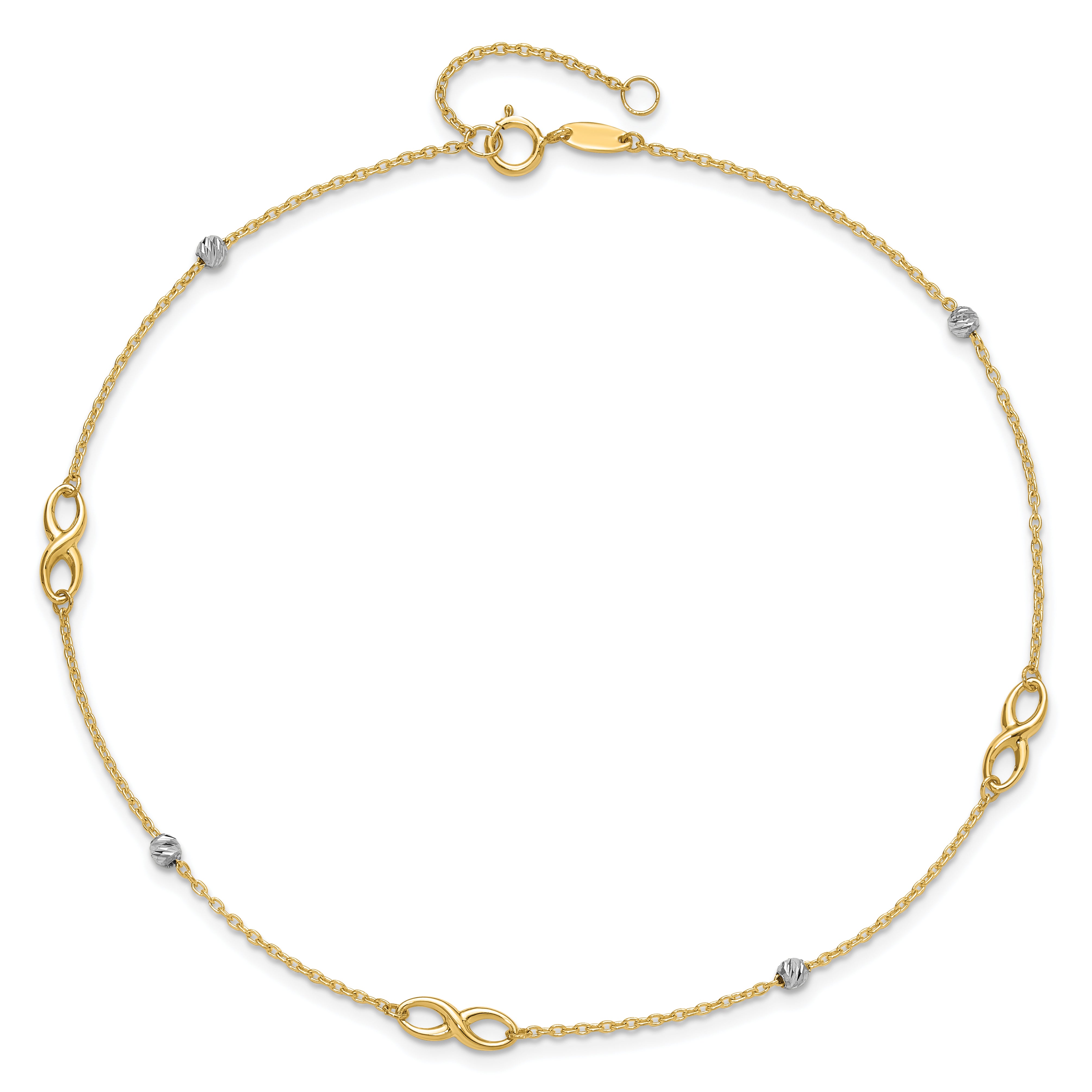 14K Two-Tone Diamond-cut Beads and Infinity 10 inch Plus 1 inch Extender - Total 11 inch Anklet ANK301