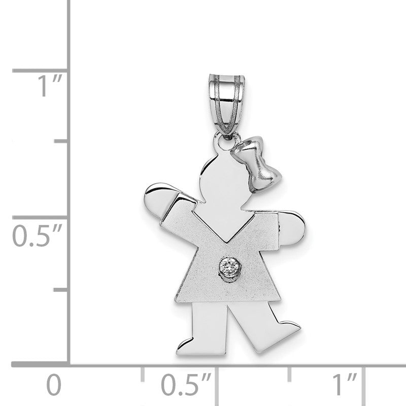 14k White Gold The Kids Small Girl with Bow on Right AA Diamond Kiss Charm XK432AA