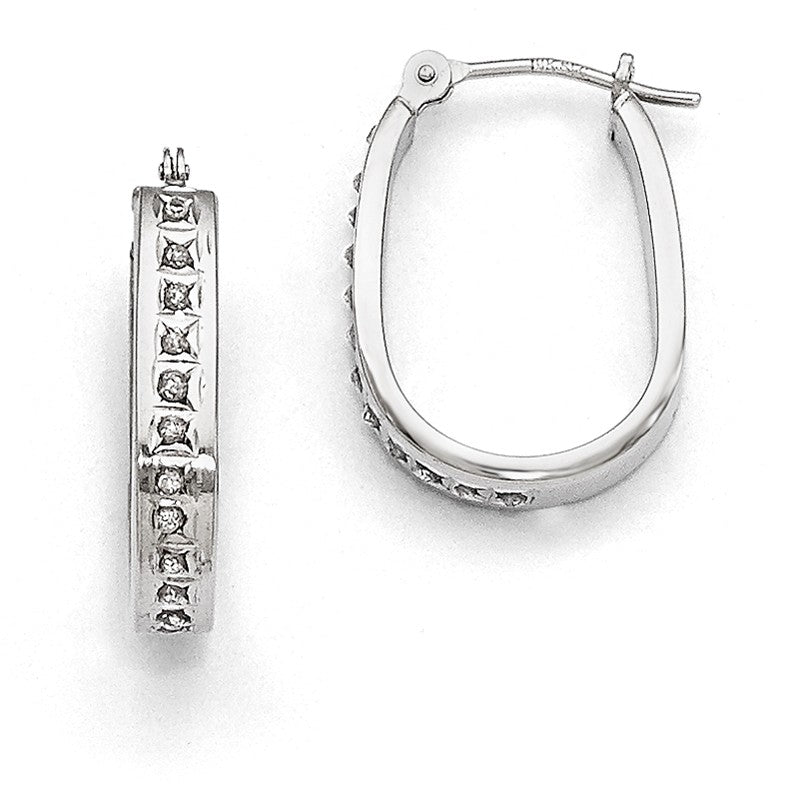 14k White Gold Diamond Fascination Diamond Dust/Accent 3x21mm Oval Hoop Earrings DF131