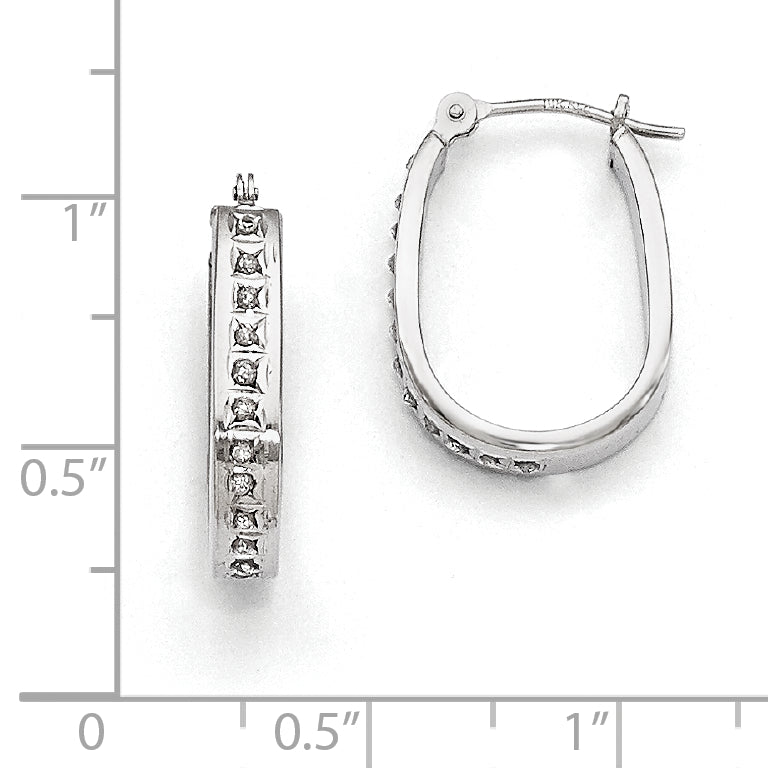 14k White Gold Diamond Fascination Diamond Dust/Accent 3x21mm Oval Hoop Earrings DF131