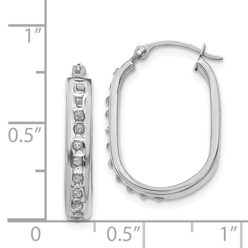 14k White Gold Diamond Fascination Diamond Dust/Accent 3x21mm Oval Hoop Earrings DF131