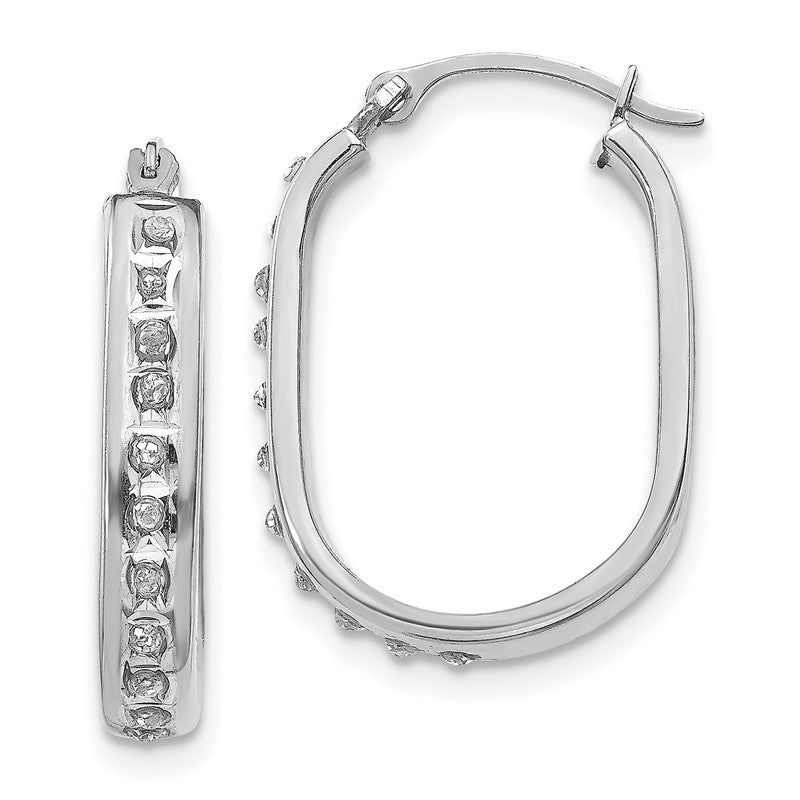 14k White Gold Diamond Fascination Diamond Dust/Accent 3x21mm Oval Hoop Earrings DF131