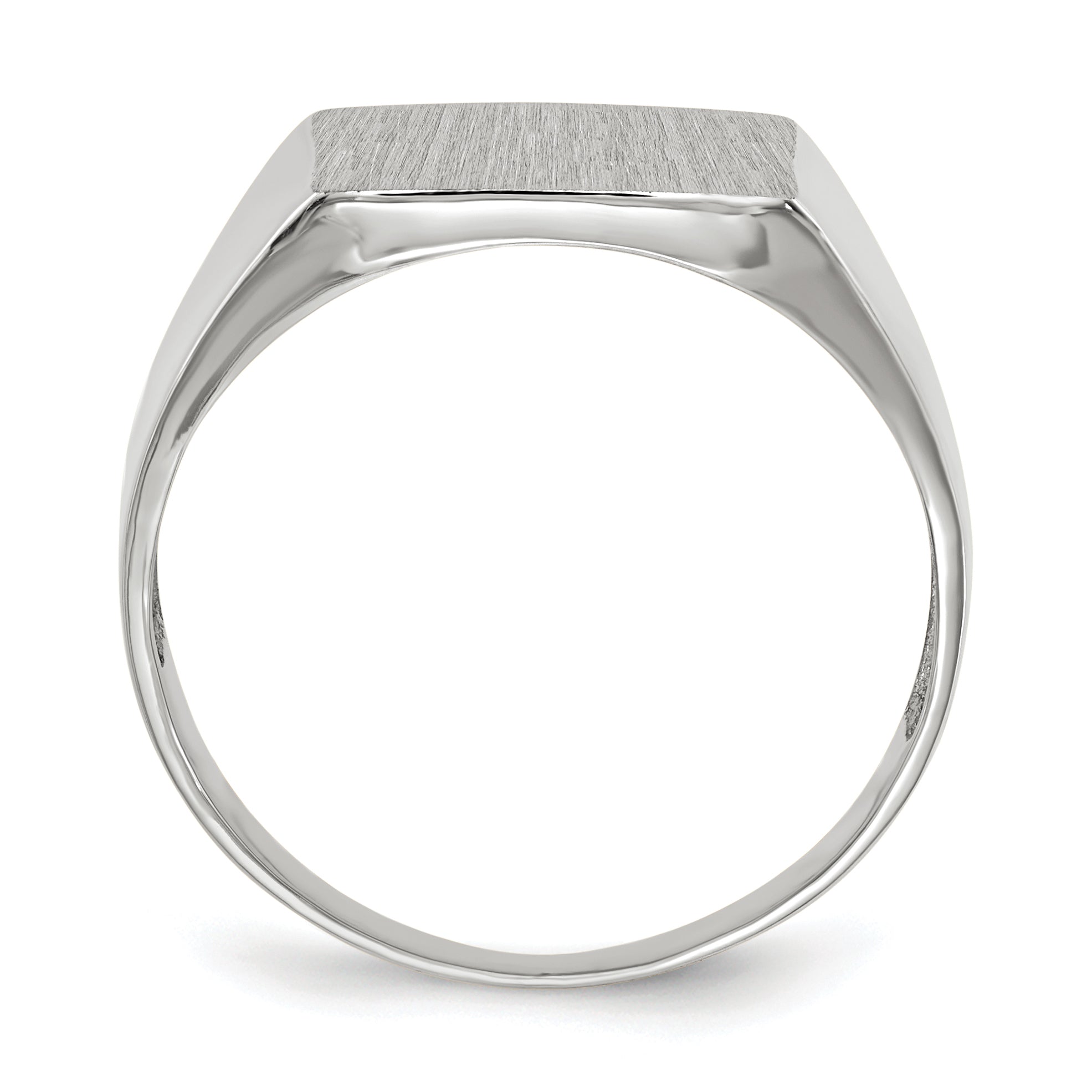 14k White Gold 13.0x13.5mm Open Back Satin Mens Signet Ring RS613