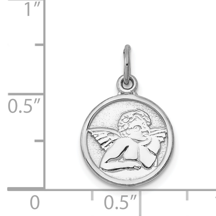 14k White Gold Polished Angel Round Charm D1508