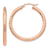 14k Rose Gold 3x35mm Diamond-cut Round Tube Hoop Earrings TF824