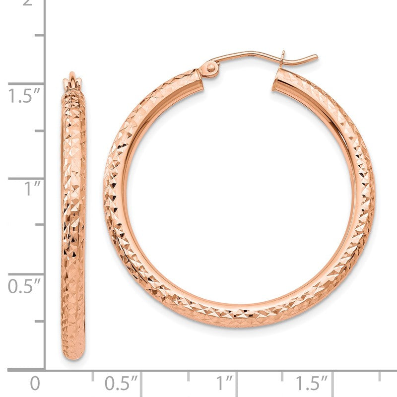 14k Rose Gold 3x35mm Diamond-cut Round Tube Hoop Earrings TF824