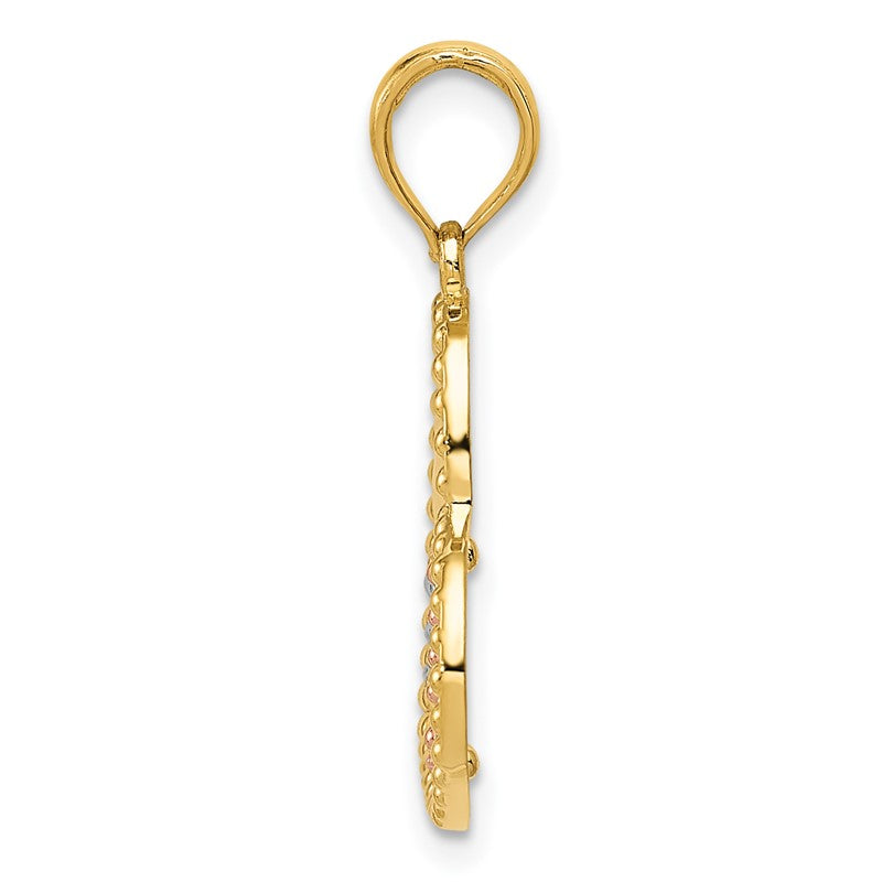 14K Two-tone with White Rhodium Polished Hearts Pendant K5156