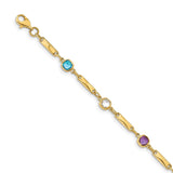 14K Complete Cushion-cut Sky Blue Topaz/White Quartz/Smoky Quartz/Amethyst/Citrine Fancy Link 7 inch Rainbow Bracelet Y12739RB