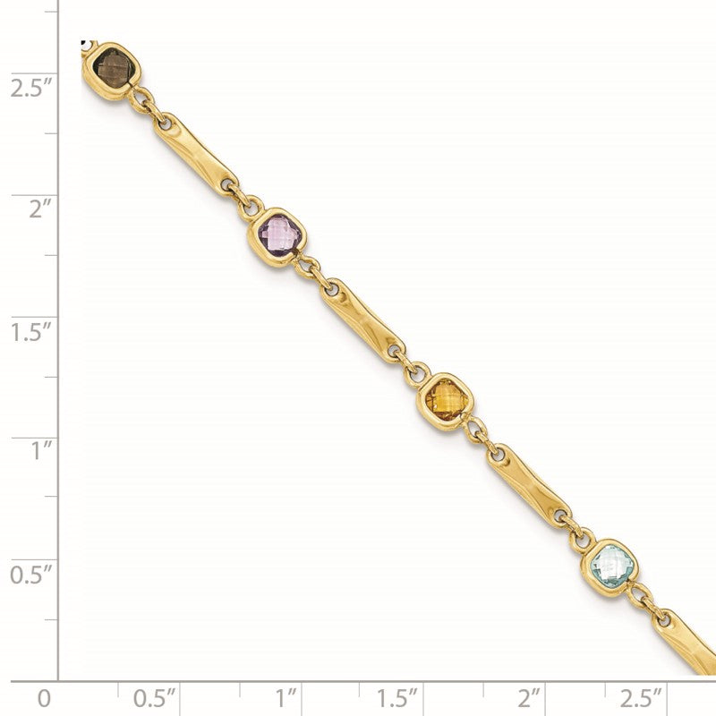 14K Complete Cushion-cut Sky Blue Topaz/White Quartz/Smoky Quartz/Amethyst/Citrine Fancy Link 7 inch Rainbow Bracelet Y12739RB
