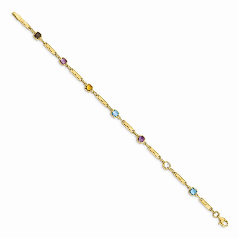 14K Complete Cushion-cut Sky Blue Topaz/White Quartz/Smoky Quartz/Amethyst/Citrine Fancy Link 7 inch Rainbow Bracelet Y12739RB