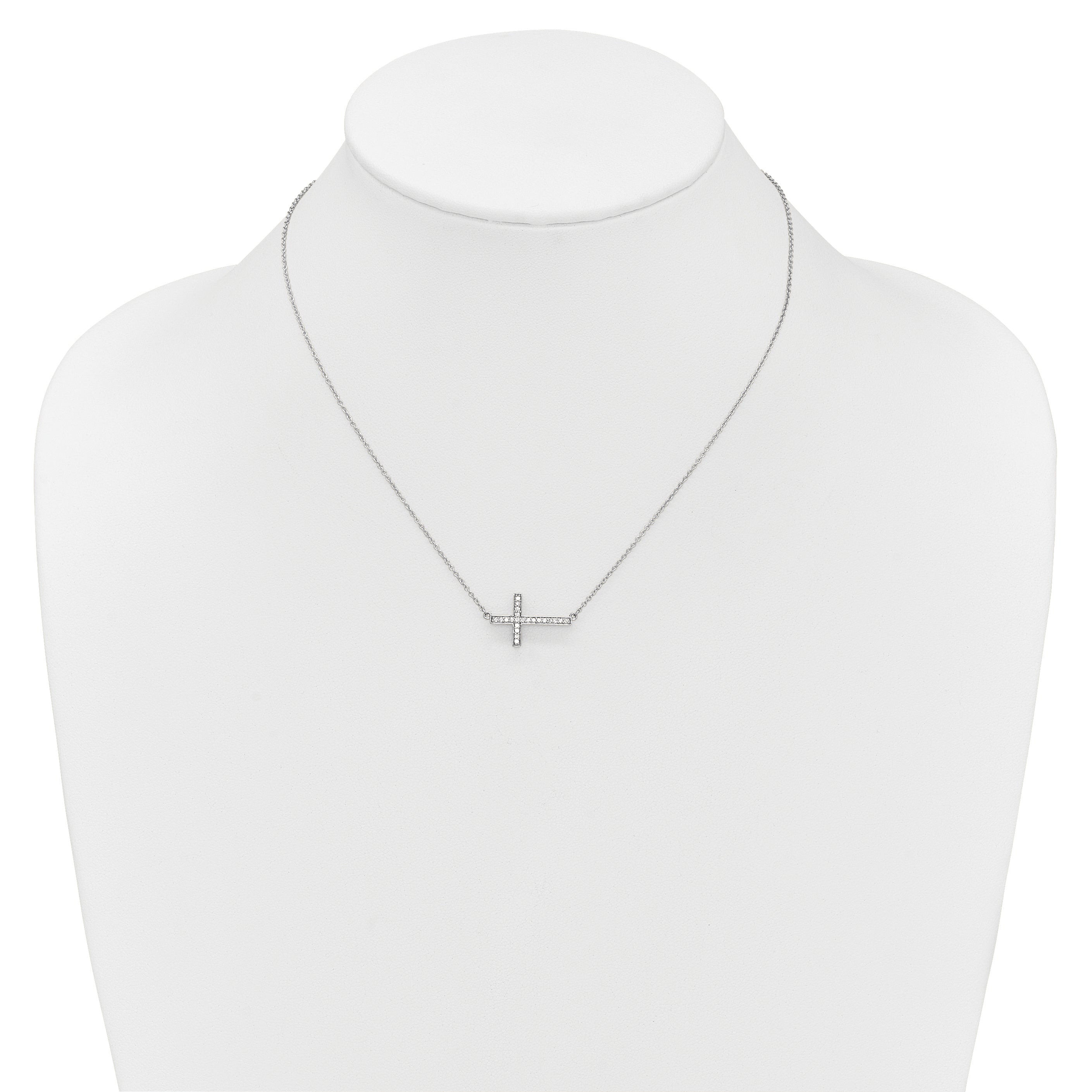 14k White Gold 1/6 carat Diamond Sideways Cross 18 inch Necklace PM4695