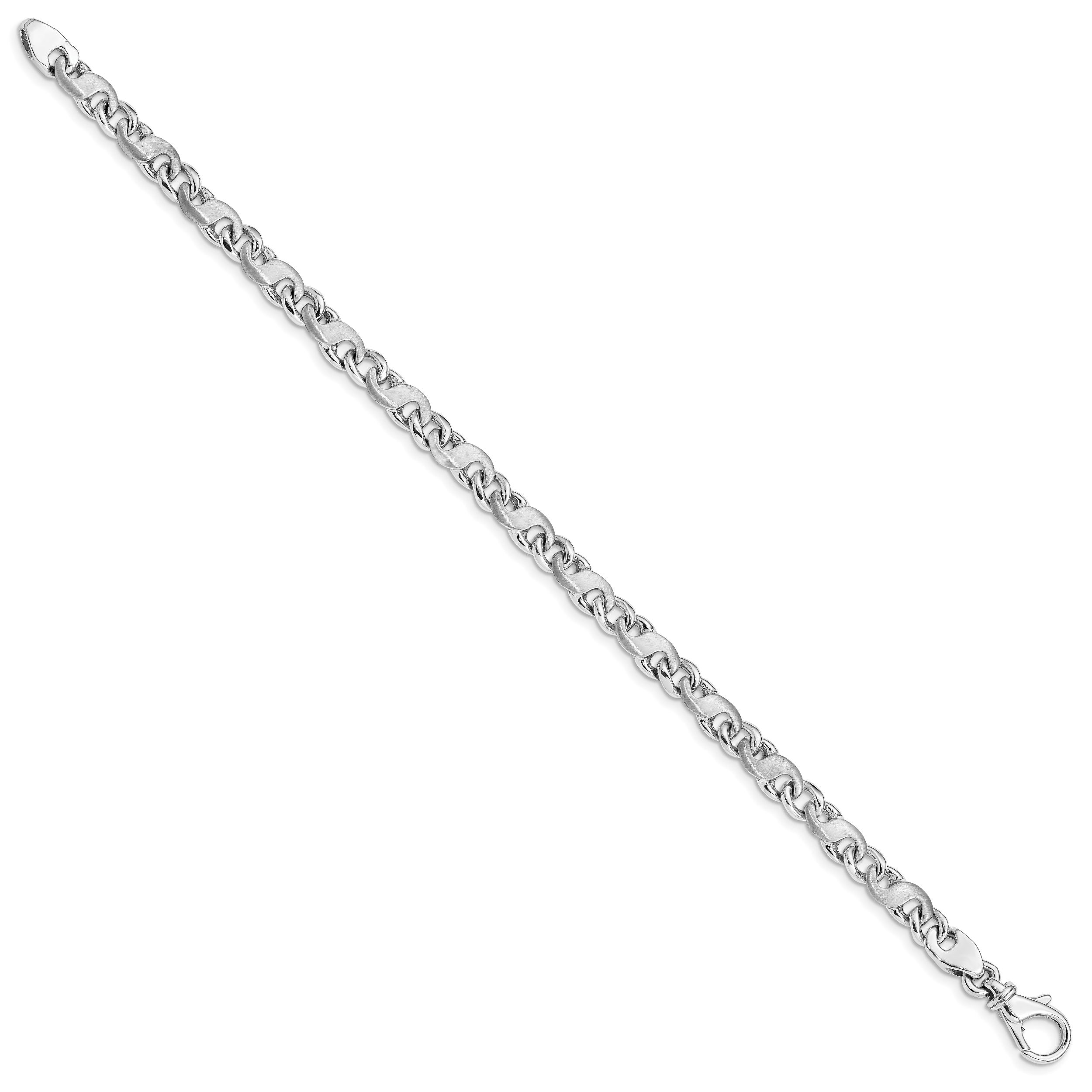 14K White Gold 18 inch 5.4mm Hand Polished and Satin Fancy S-Link with Fancy Lobster Clasp Chain WLK400