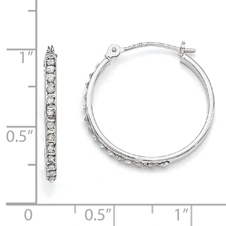 14k White Gold Diamond Fascination Diamond Dust/Accent 2x20mm Round Hoop Earrings DF241