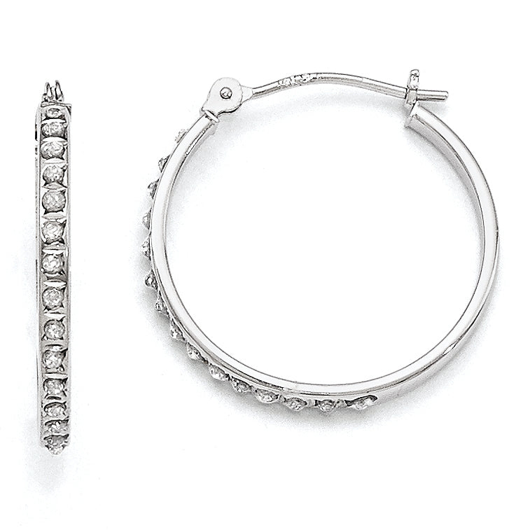14k White Gold Diamond Fascination Diamond Dust/Accent 2x20mm Round Hoop Earrings DF241