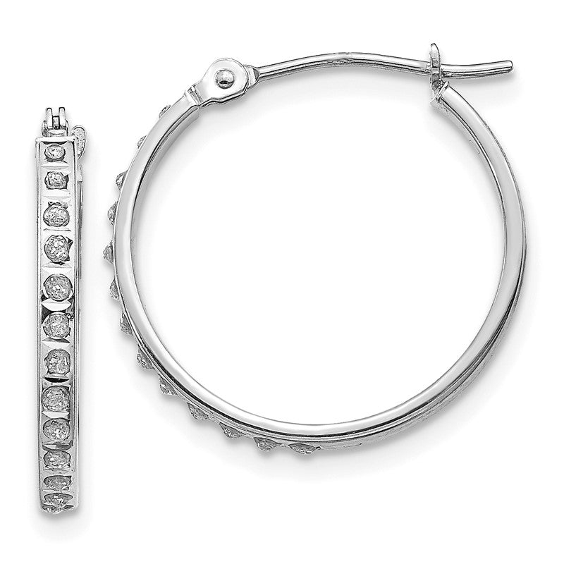 14k White Gold Diamond Fascination Diamond Dust/Accent 2x20mm Round Hoop Earrings DF241