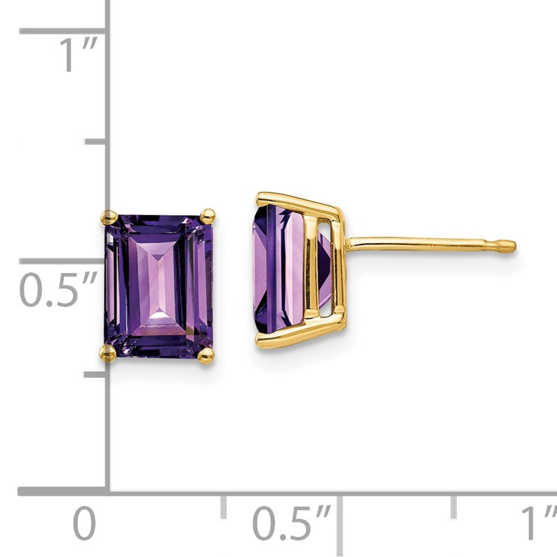 14k 8x6mm Emerald-Cut Amethyst Post Earrings XE67AM