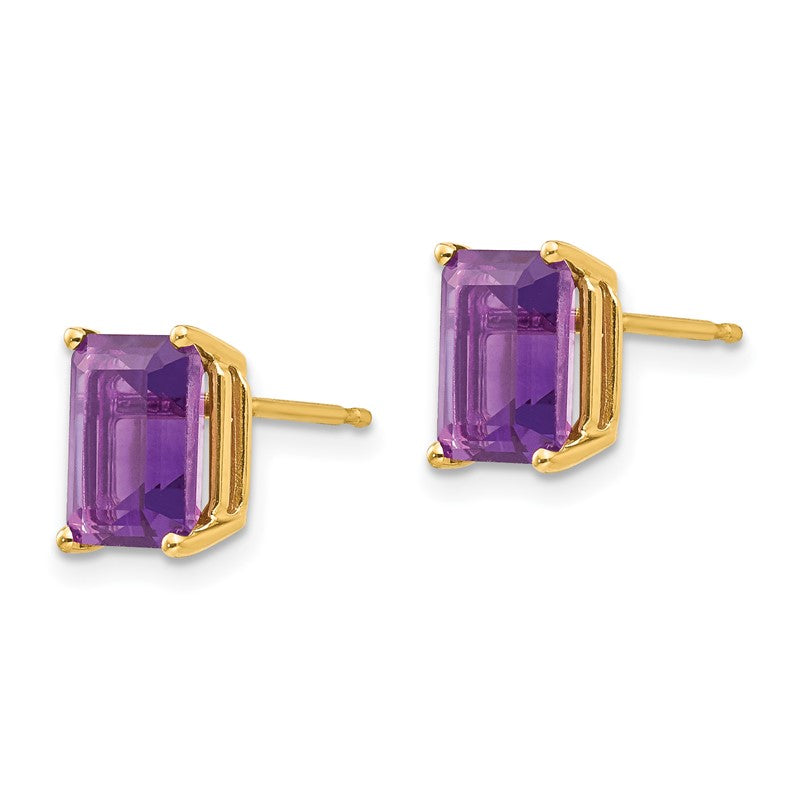 14k 8x6mm Emerald-Cut Amethyst Post Earrings XE67AM