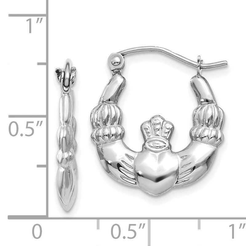 14k White Gold Claddagh Hoop Earrings TC498