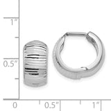 14K White Gold Textured and Polished Hinged Hoop Earrings TF779