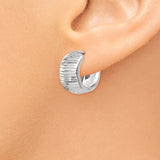 14K White Gold Textured and Polished Hinged Hoop Earrings TF779