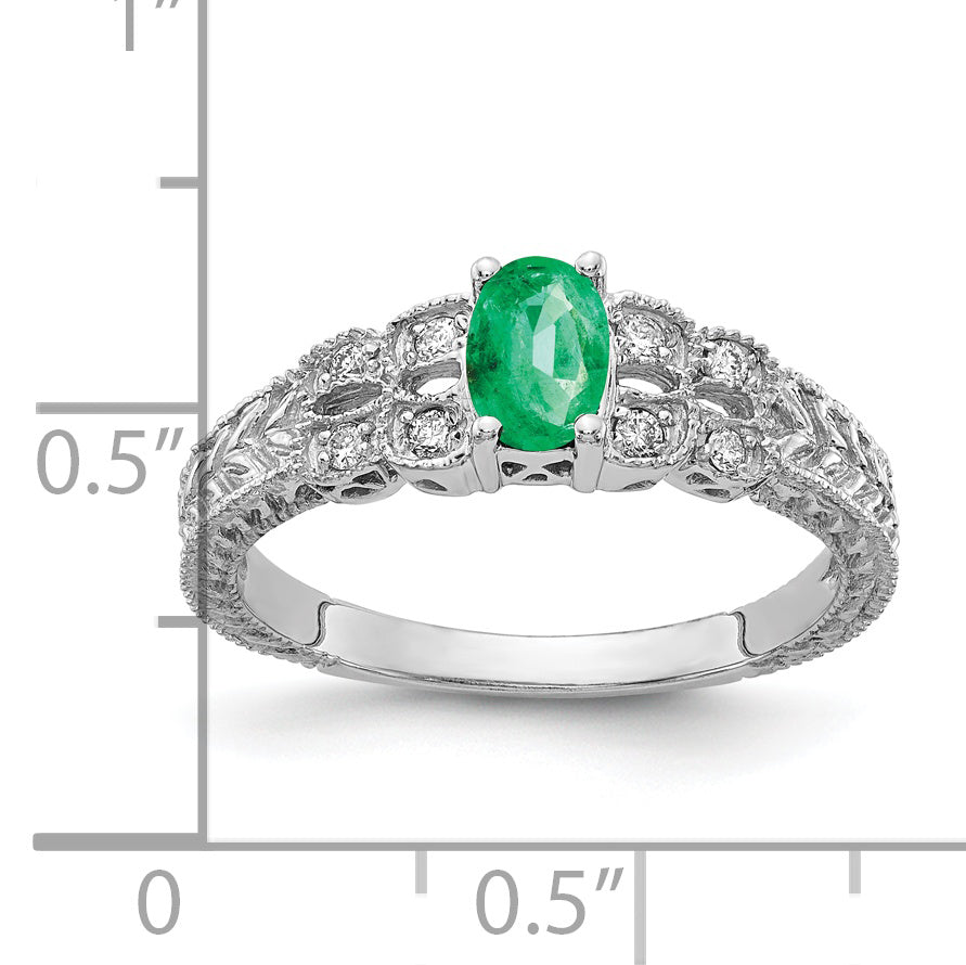 14k White Gold 6x4mm Oval Emerald AA Diamond ring Y2065E/AA