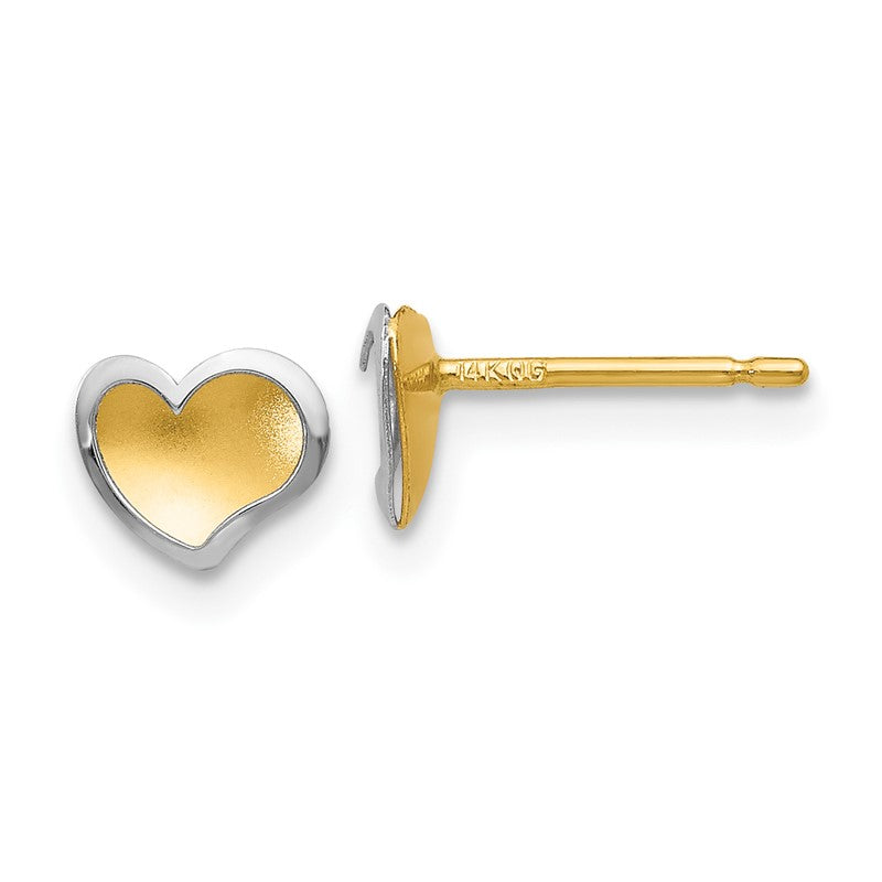 14k Two-tone Polished and Satin Heart Post Earrings YE1733