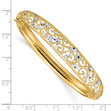 14K with White Rhodium Diamond-cut Filigree Graduated 9.00mm Hinged Oval Bangle Bracelet DB555