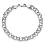 14k White Gold 7.5mm Hollow Triple Link 7.25 inch Charm Bracelet WST1