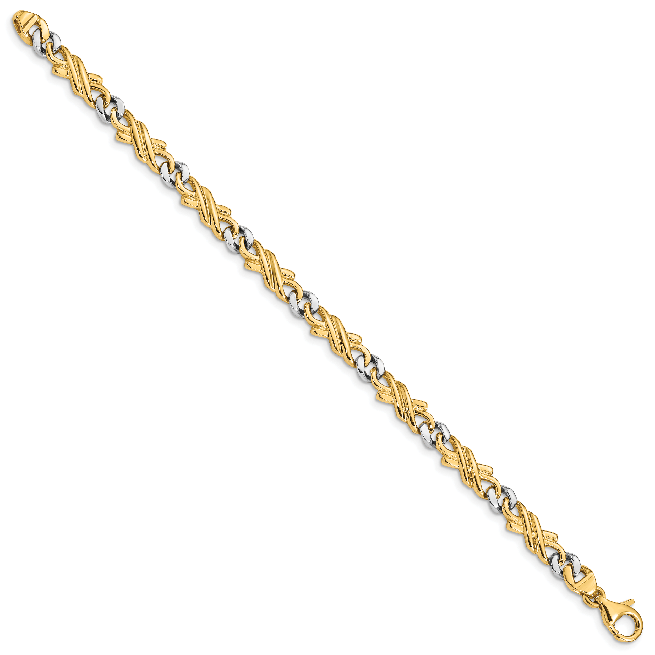14K Two-tone 18 inch 6mm Hand Polished Fancy Link with Fancy Lobster Clasp Chain LK223