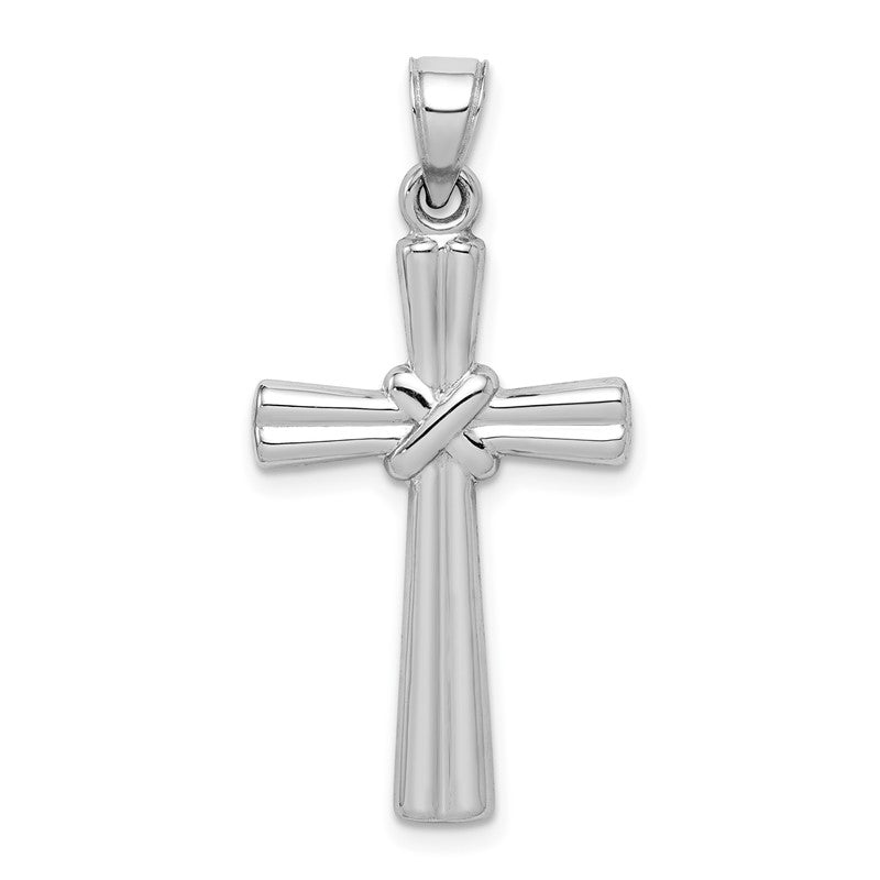 14k White Gold Hollow -X- Center Cross Pendant D3169