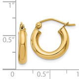 14K 3x14mm Polished Tube Hoop Earrings T940