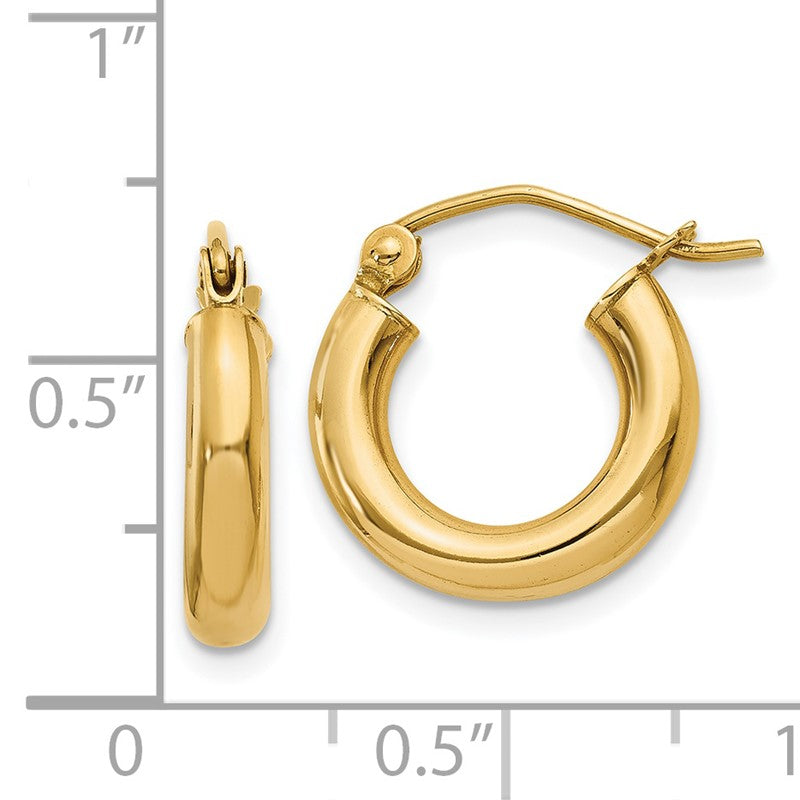 14K 3x14mm Polished Tube Hoop Earrings T940