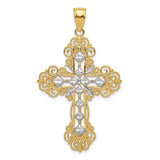 14K and White Rhodium Polished Textured Diamond-Pattern Cross Pendant K5458