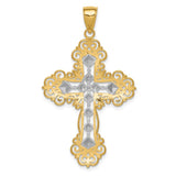 14K and White Rhodium Polished Textured Diamond-Pattern Cross Pendant K5458
