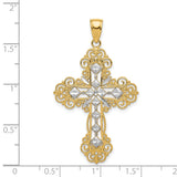 14K and White Rhodium Polished Textured Diamond-Pattern Cross Pendant K5458