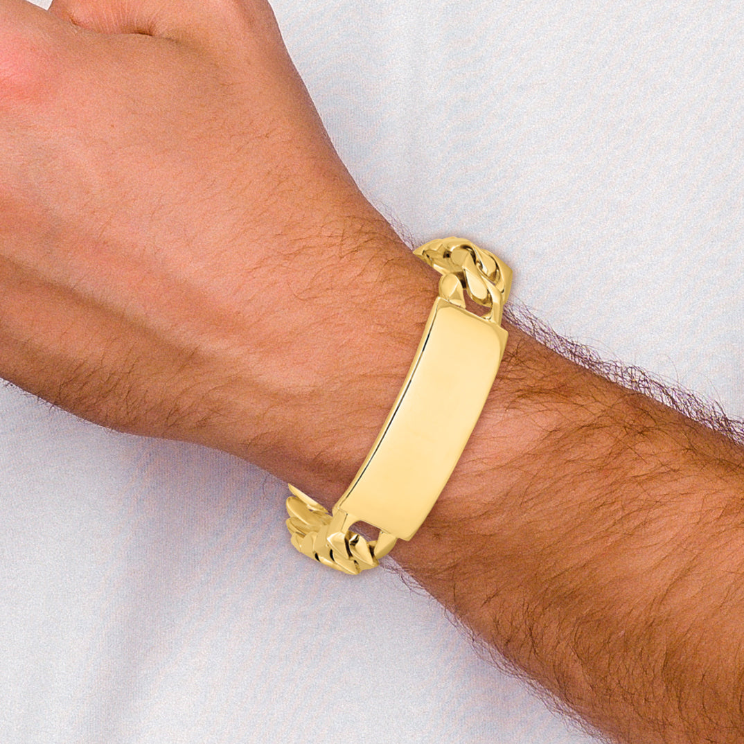 14k Hand-polished Solid Chain/Solid Plate Heavy Curb Link 48x18mm Plate 8.5 inch ID Bracelet LK122ID